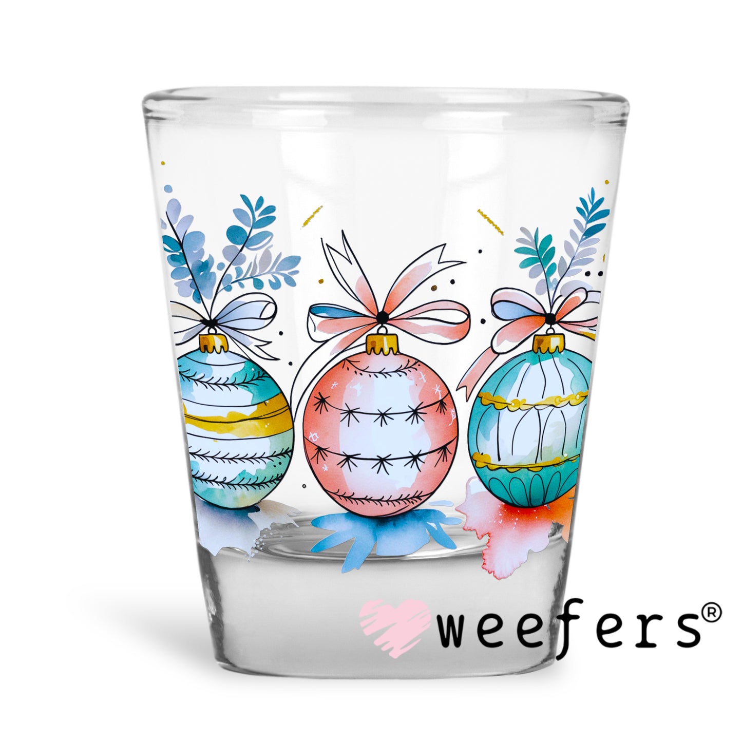 Christmas Balls UV DTF Decal Shot Glass Heavy Base Weefers