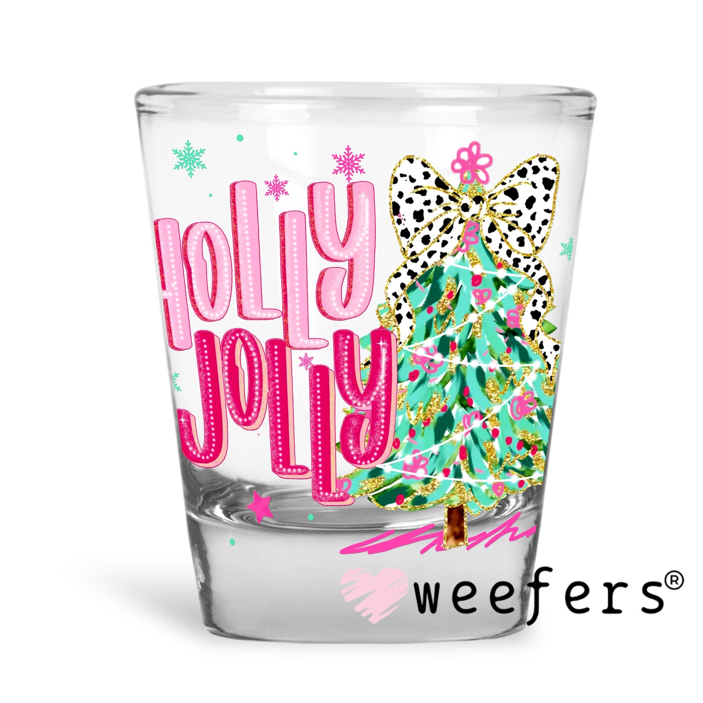 Holly Jolly Pink Christmas UV DTF Decal Shot Glass Heavy Base Weefers