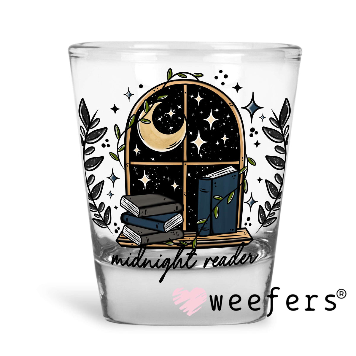 Midnight Reader UV DTF Decal Shot Glass Heavy Base Weefers