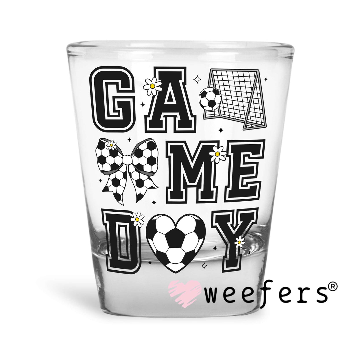 Coquette Game Day Soccer UV DTF Decal Shot Glass Heavy Base Weefers
