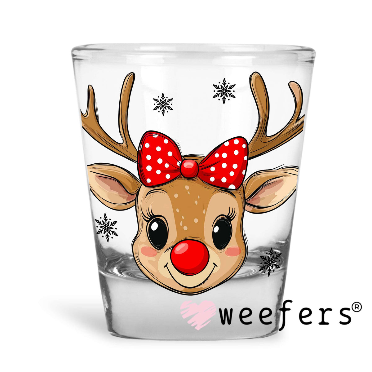 Reindeer Girl Cutie UV DTF Decal Shot Glass Heavy Base Weefers