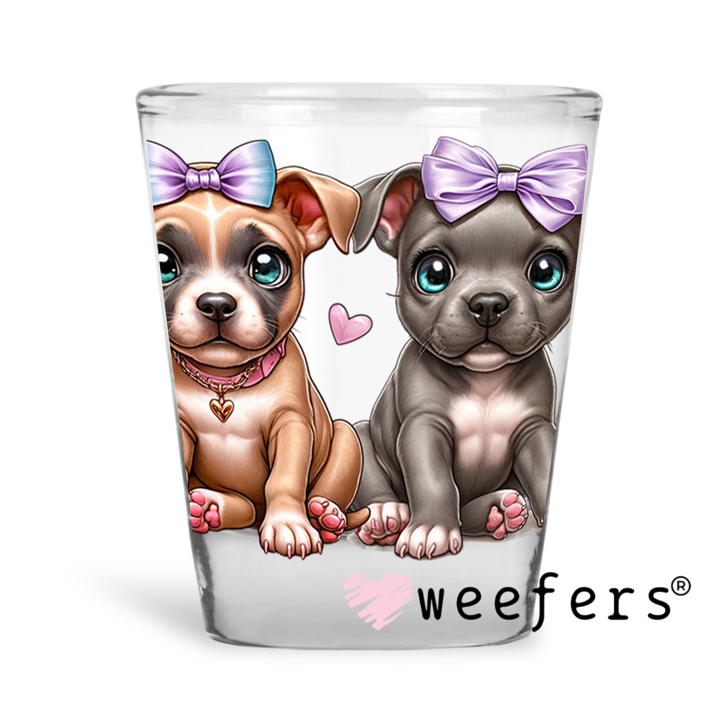 Baby Pitties Pit Bulls UV DTF Decal Shot Glass Heavy Base Weefers