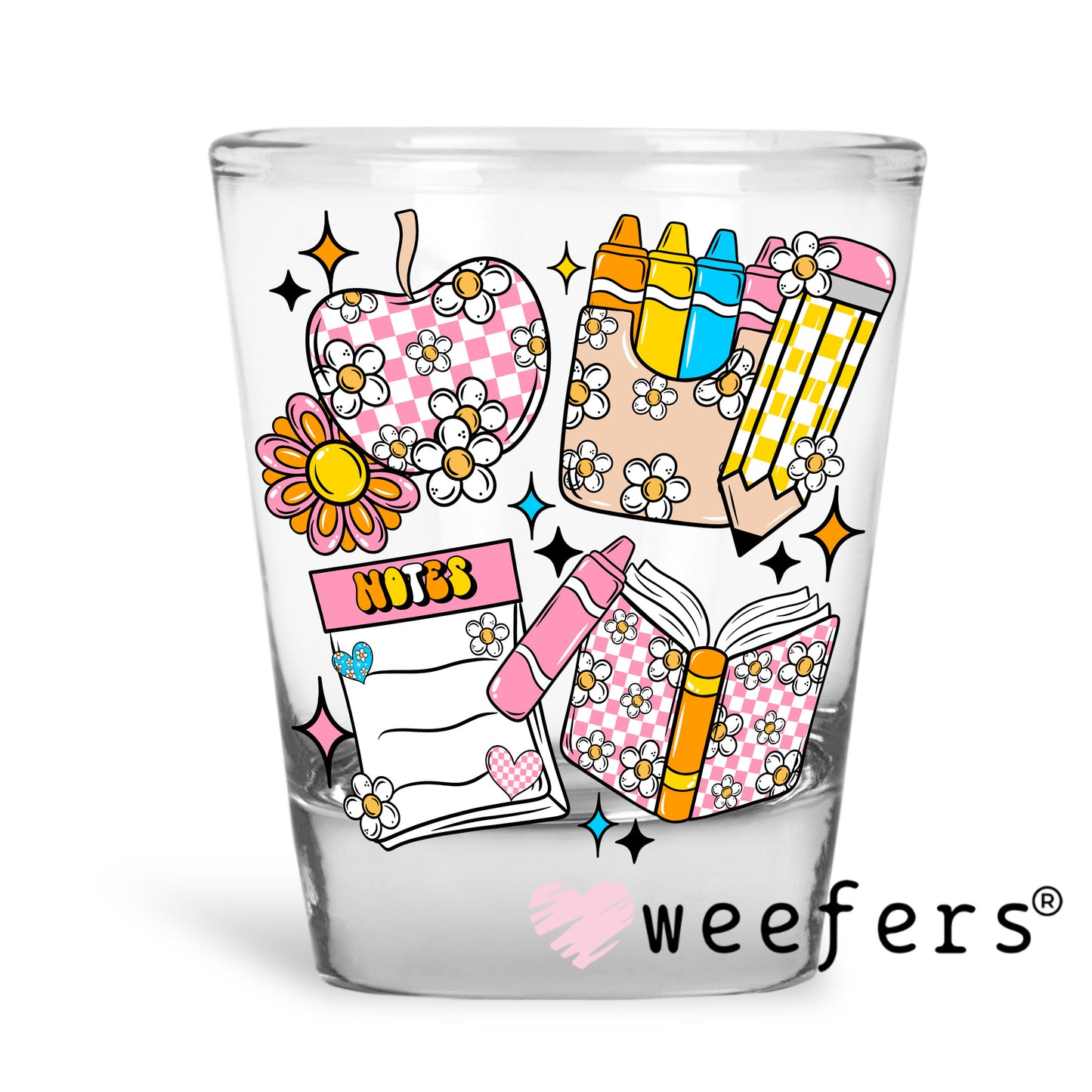 School Days Supplies UV DTF Decal Shot Glass Heavy Base Weefers