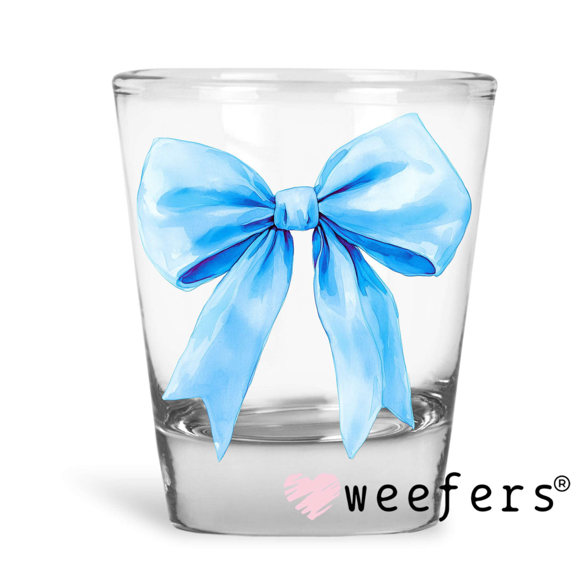 DIY Gender Reveal Coquette Blue Bow UV DTF Decal Shot Glass Heavy Base Weefers