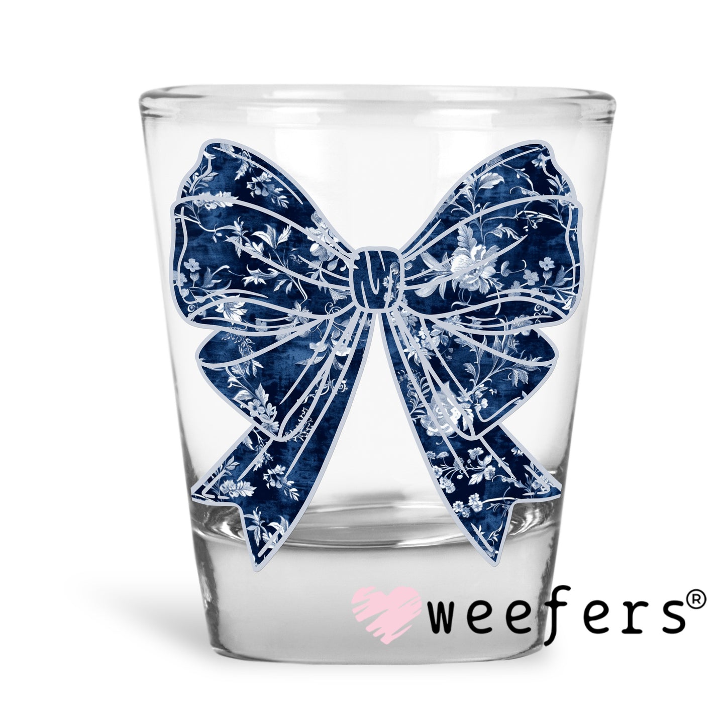 Navy Blue Coquette Bow UV DTF Decal Shot Glass Heavy Base Weefers