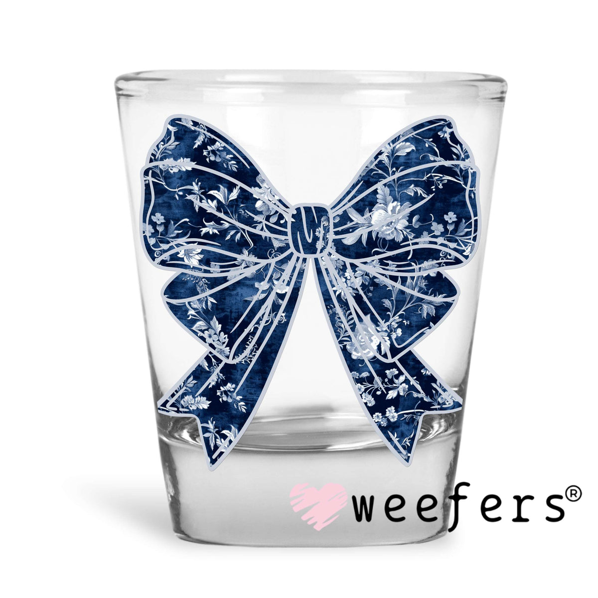 Navy Blue Coquette Bow UV DTF Decal Shot Glass Heavy Base Weefers