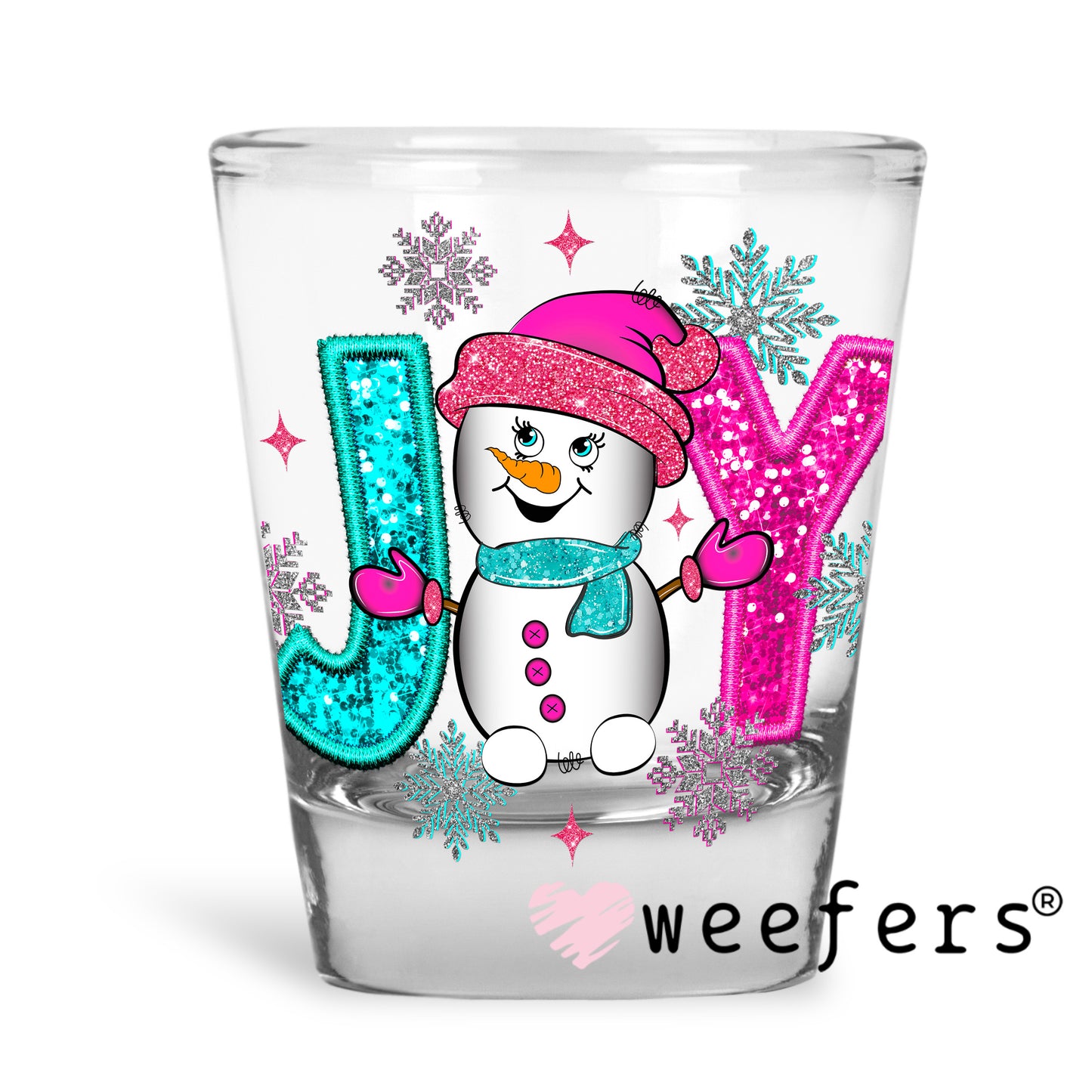 Joy Snowman UV DTF Decal Shot Glass Heavy Base Weefers