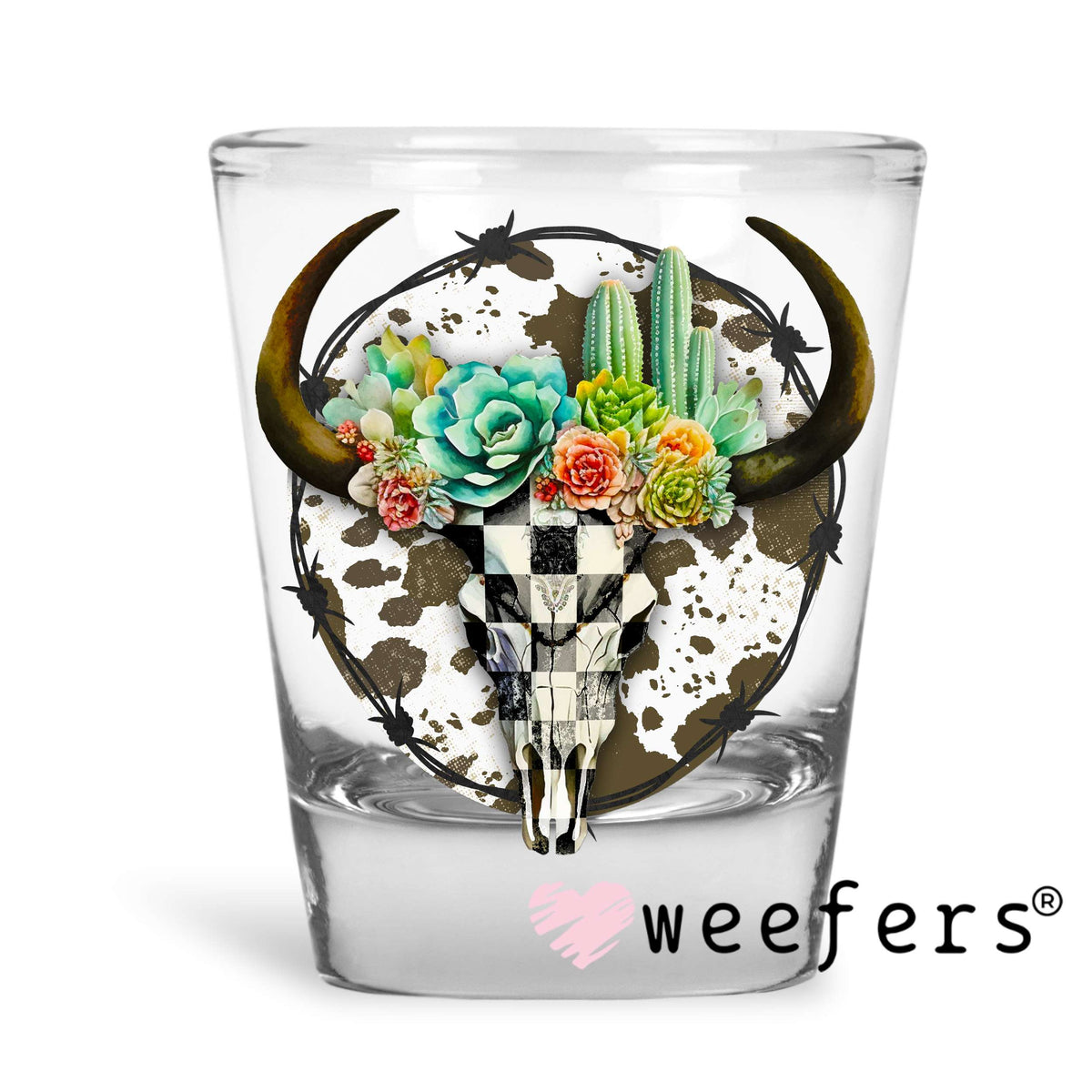 Cow Print Cow Skull UV DTF Decal Shot Glass Heavy Base Weefers