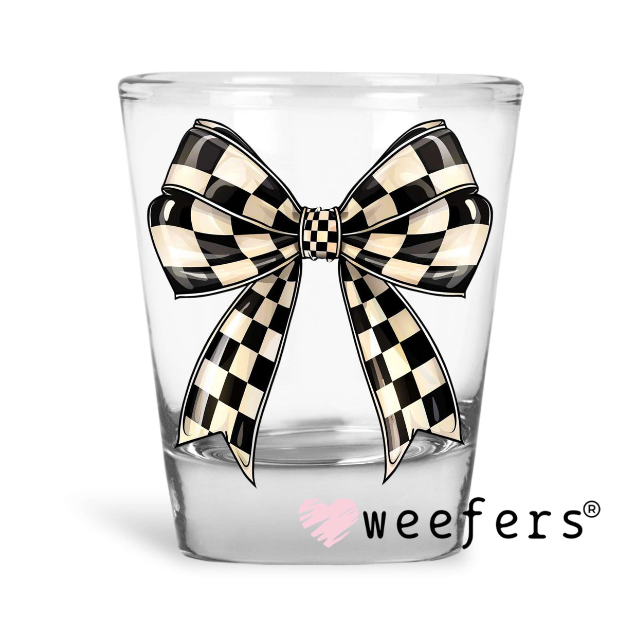 Checkered Race Bow UV DTF Decal Shot Glass Heavy Base Weefers