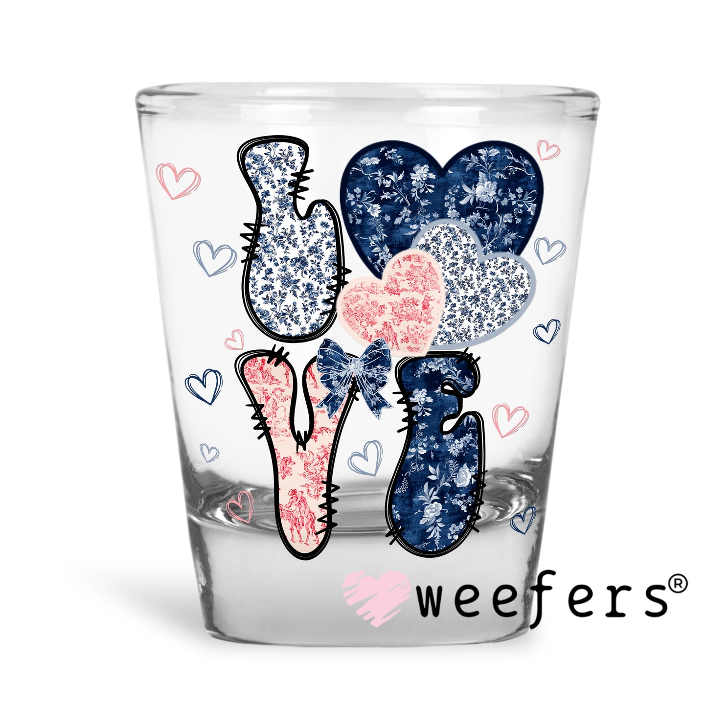 Love Blue Pink UV DTF Decal Shot Glass Heavy Base Weefers