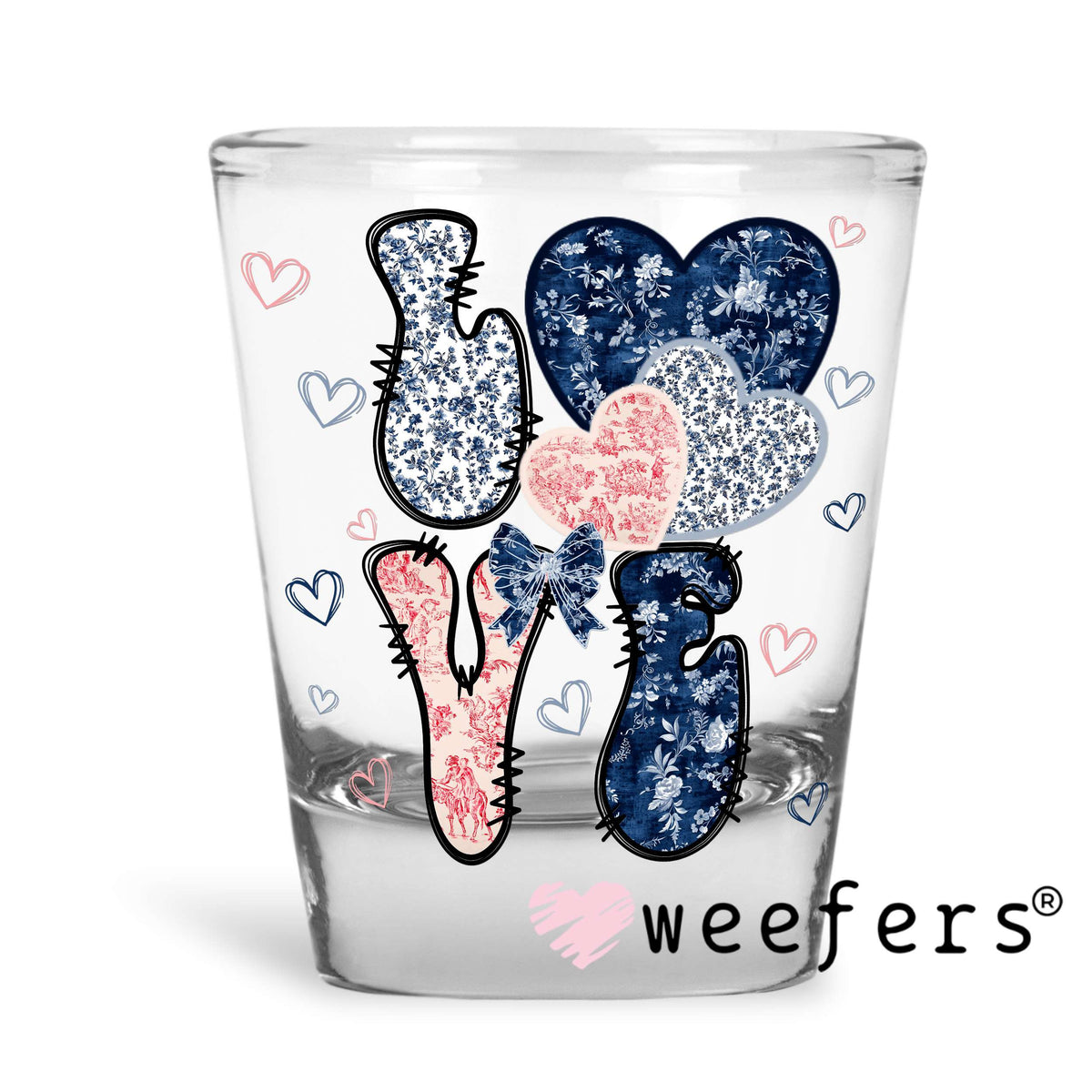 Love Blue Pink UV DTF Decal Shot Glass Heavy Base Weefers