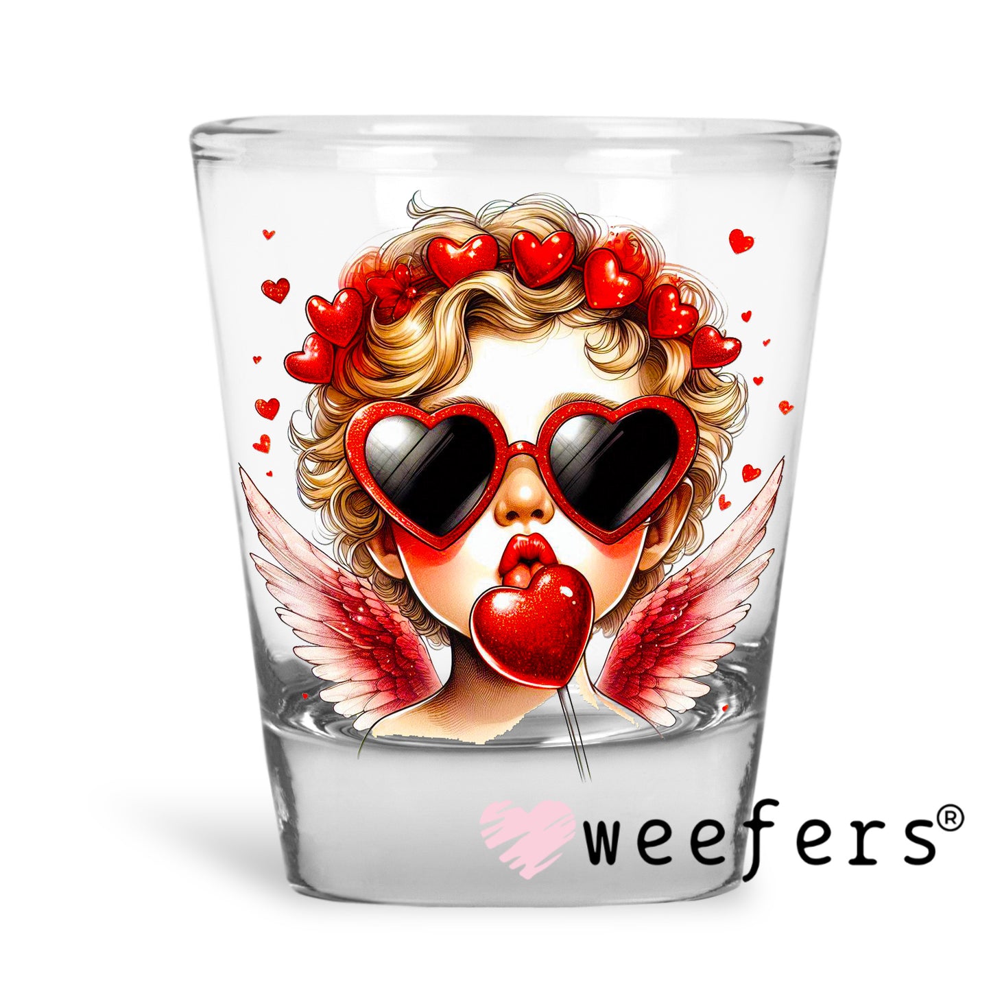 Cupid Valentine UV DTF Decal Shot Glass Heavy Base Weefers