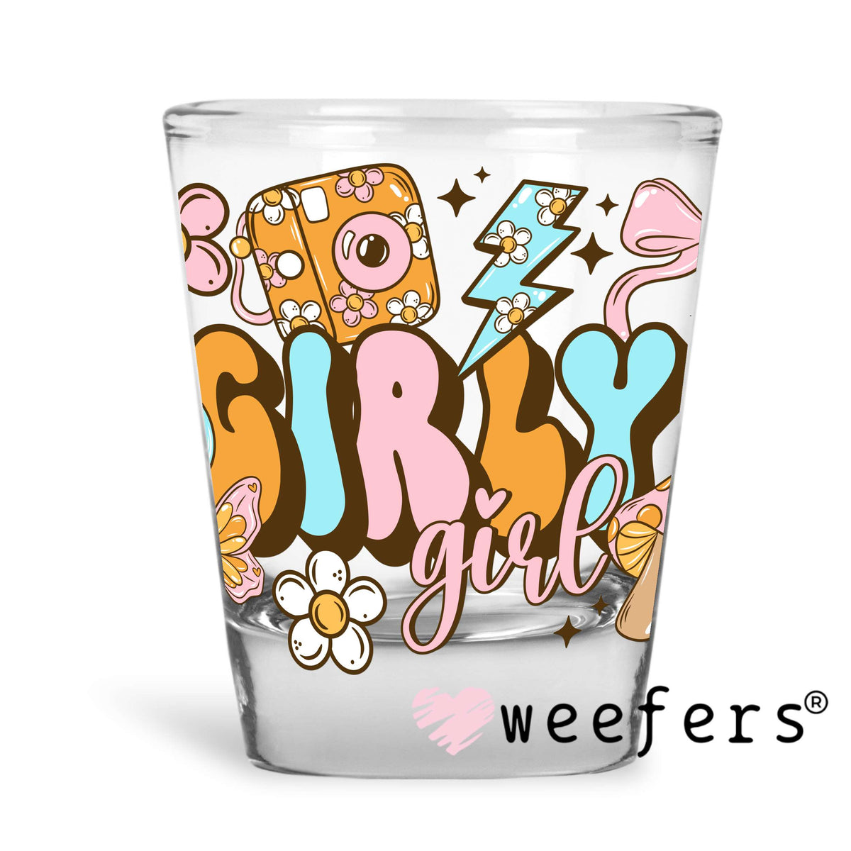 Girly Girl Peace Signs UV DTF Decal Shot Glass Heavy Base Weefers