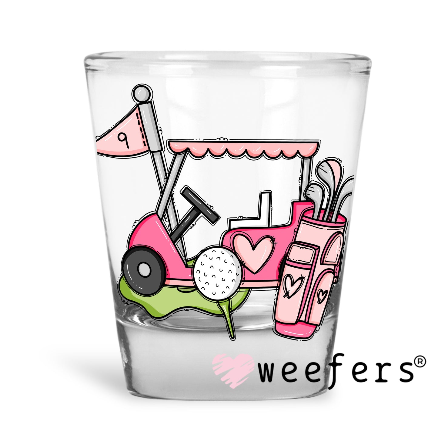 Girly Pink Golf UV DTF Decal Shot Glass Heavy Base Weefers