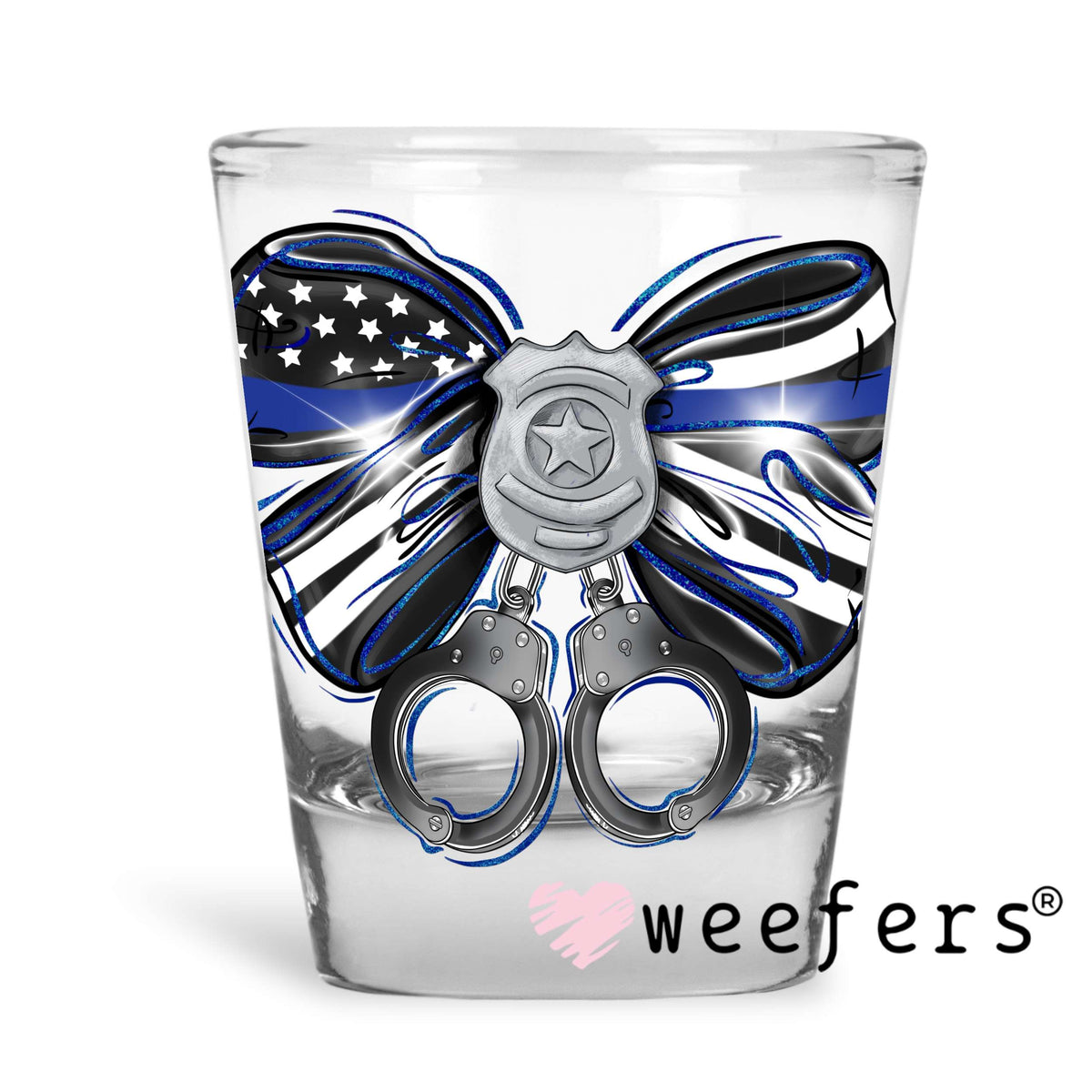 Police Office Coquette Bow UV DTF Decal Shot Glass Heavy Base Weefers