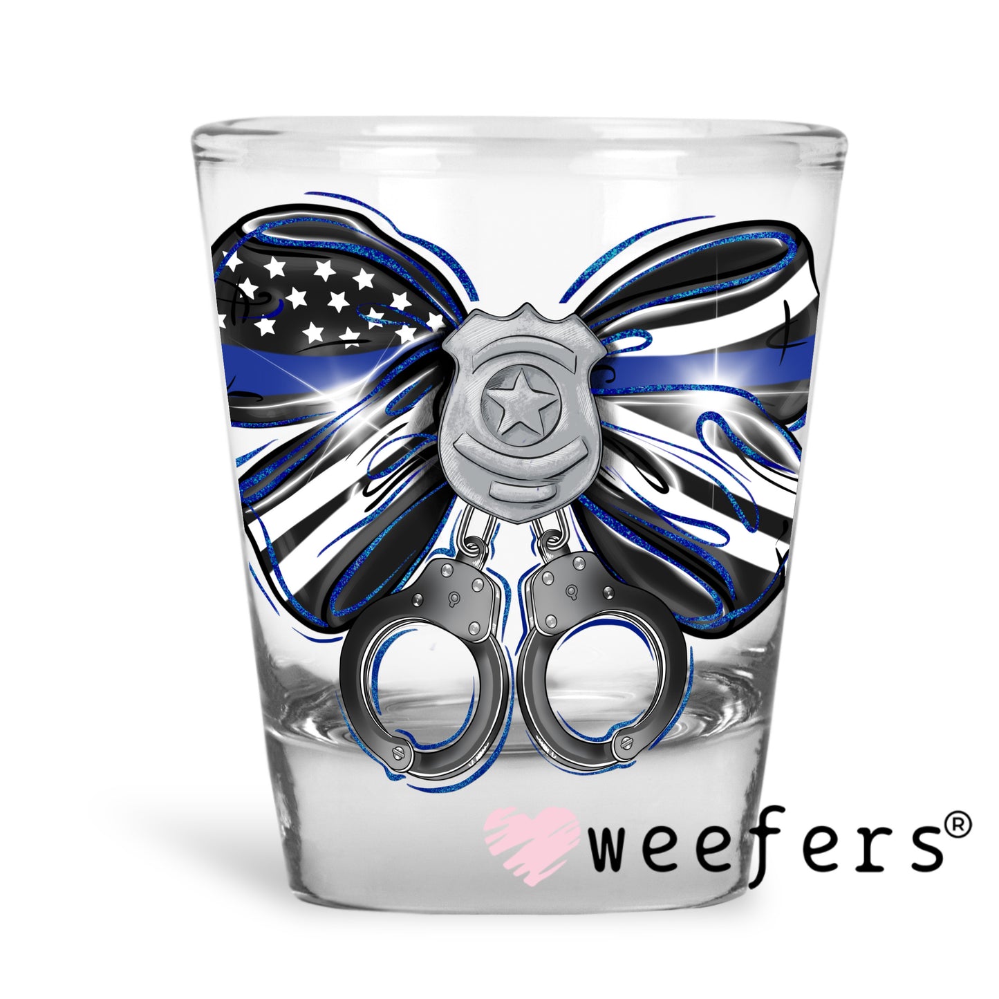 Police Office Coquette Bow UV DTF Decal Shot Glass Heavy Base Weefers