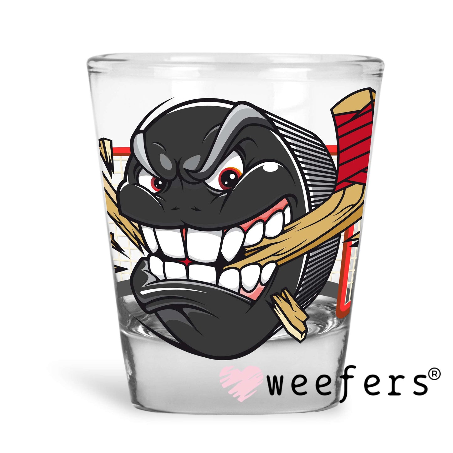 Hockey Puck Crusher UV DTF Decal Shot Glass Heavy Base Weefers