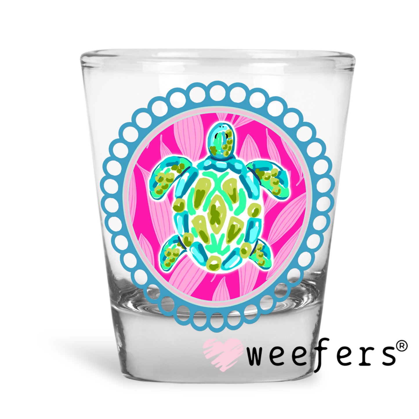 Preppy Turtle Lilly P Southern Charm UV DTF Decal Shot Glass Heavy Base Weefers