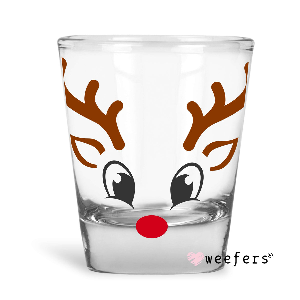 Boy Christmas Reindeer Face UV DTF Decal Shot Glass Heavy Base Weefers
