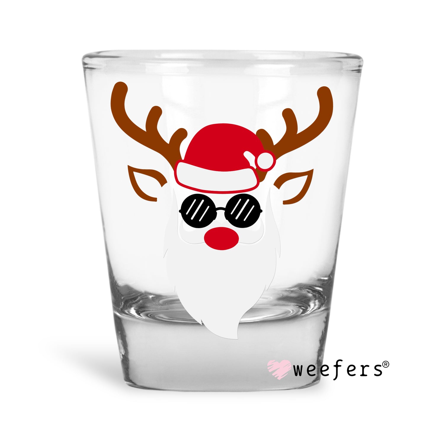 Santa Christmas Reindeer Face UV DTF Decal Shot Glass Heavy Base Weefers