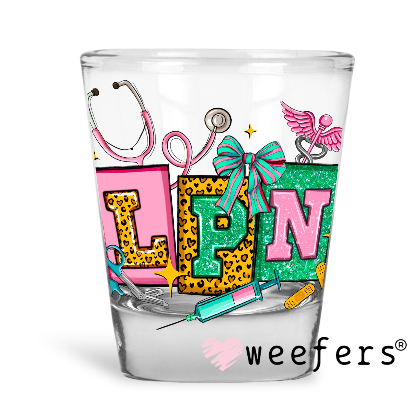 LPN Teal and Pink UV DTF Decal Shot Glass Heavy Base Weefers