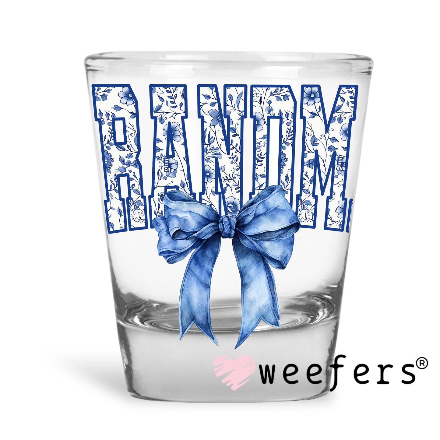 Grandma Blue Toile Bow UV DTF Decal Shot Glass Heavy Base Weefers
