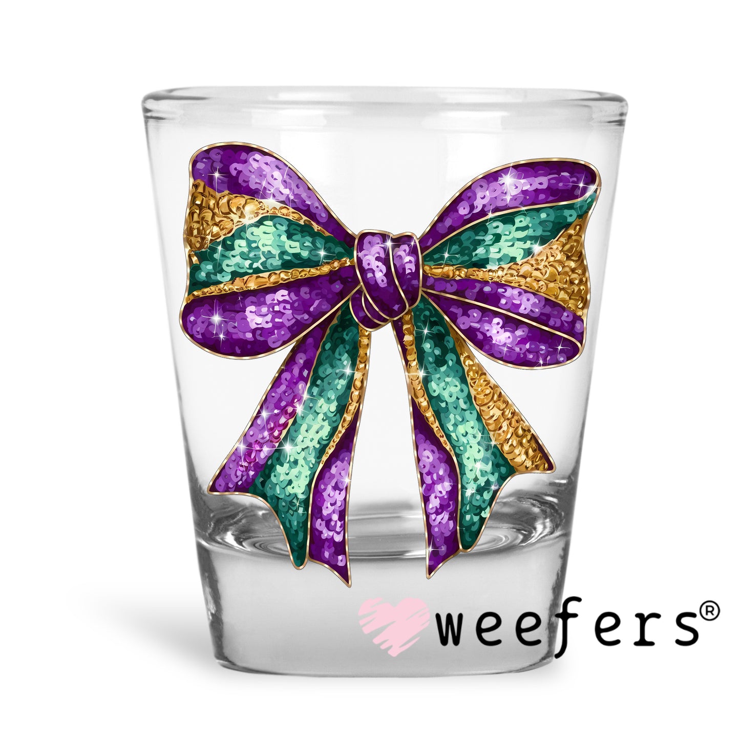 Mardi Gras Bow UV DTF Decal Shot Glass Heavy Base Weefers