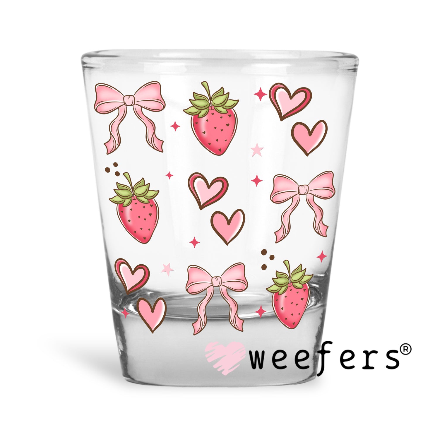 Strawberry Pink Bow Vibes UV DTF Decal Shot Glass Heavy Base Weefers