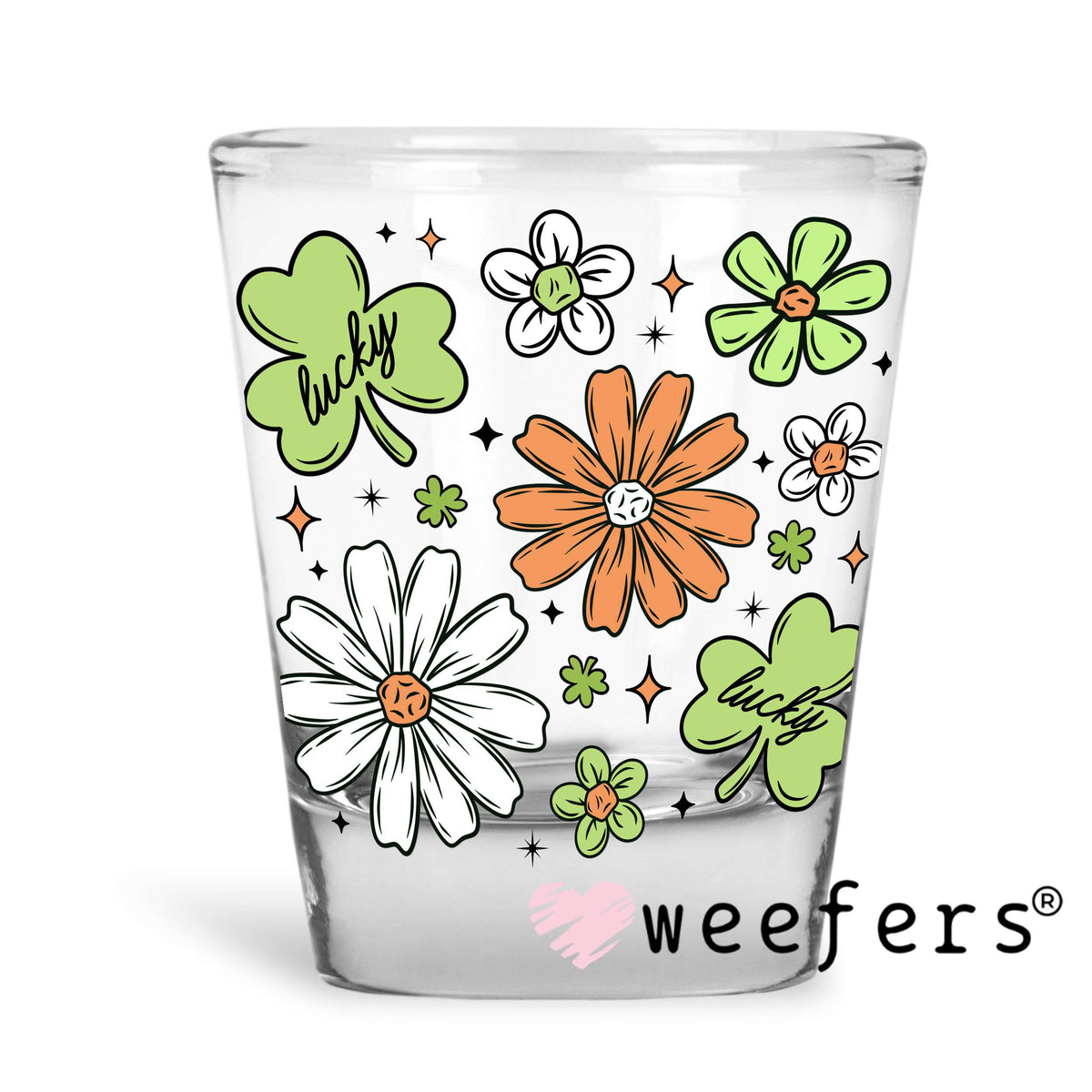 Lucky Flowers UV DTF Decal Shot Glass Heavy Base Weefers