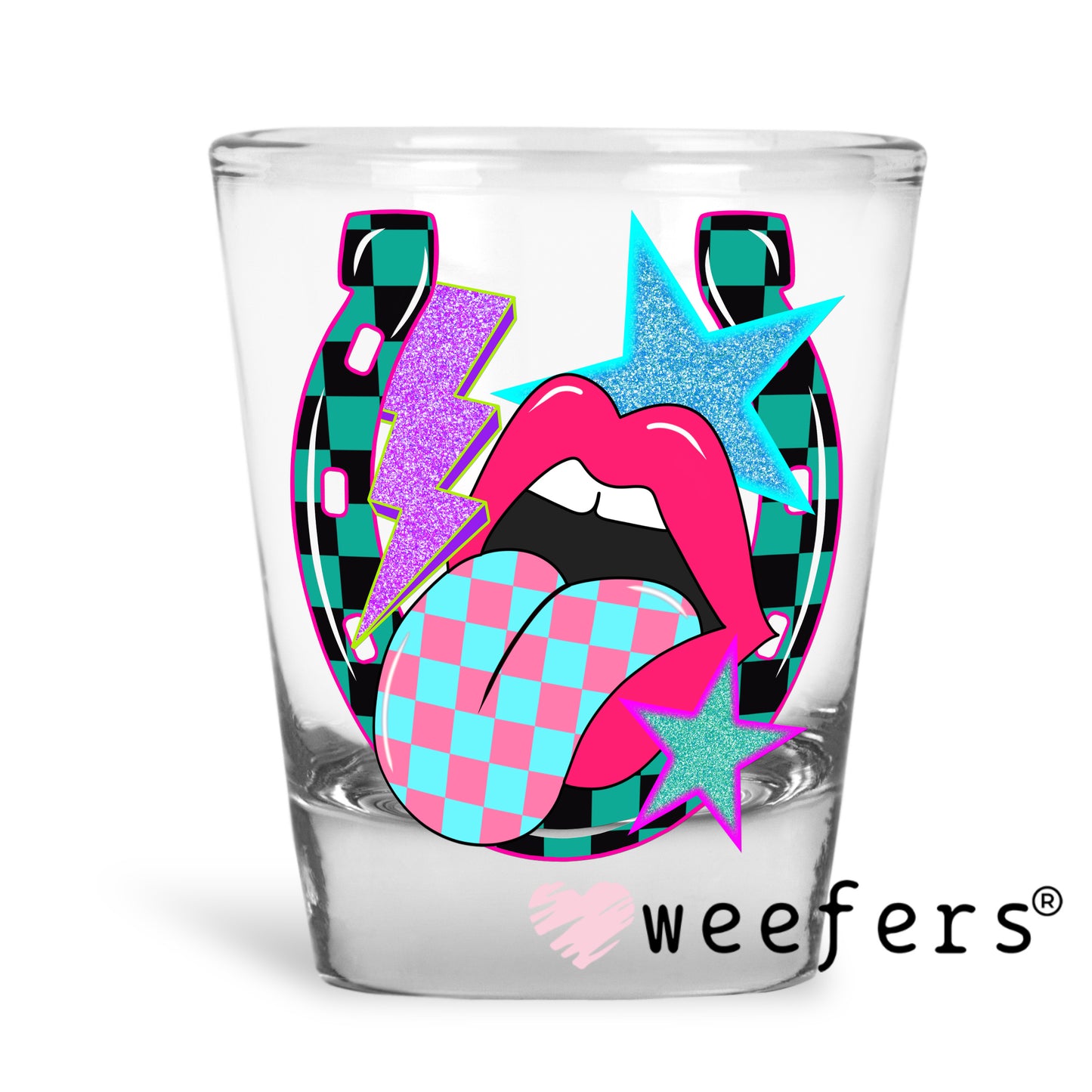 Lucky Horseshoe Lips UV DTF Decal Shot Glass Heavy Base Weefers