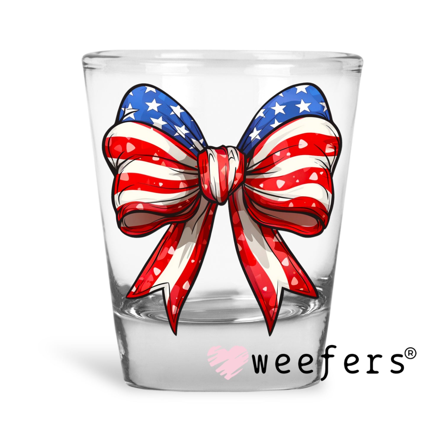 USA 4th of July Bow UV DTF Decal Shot Glass Heavy Base Weefers