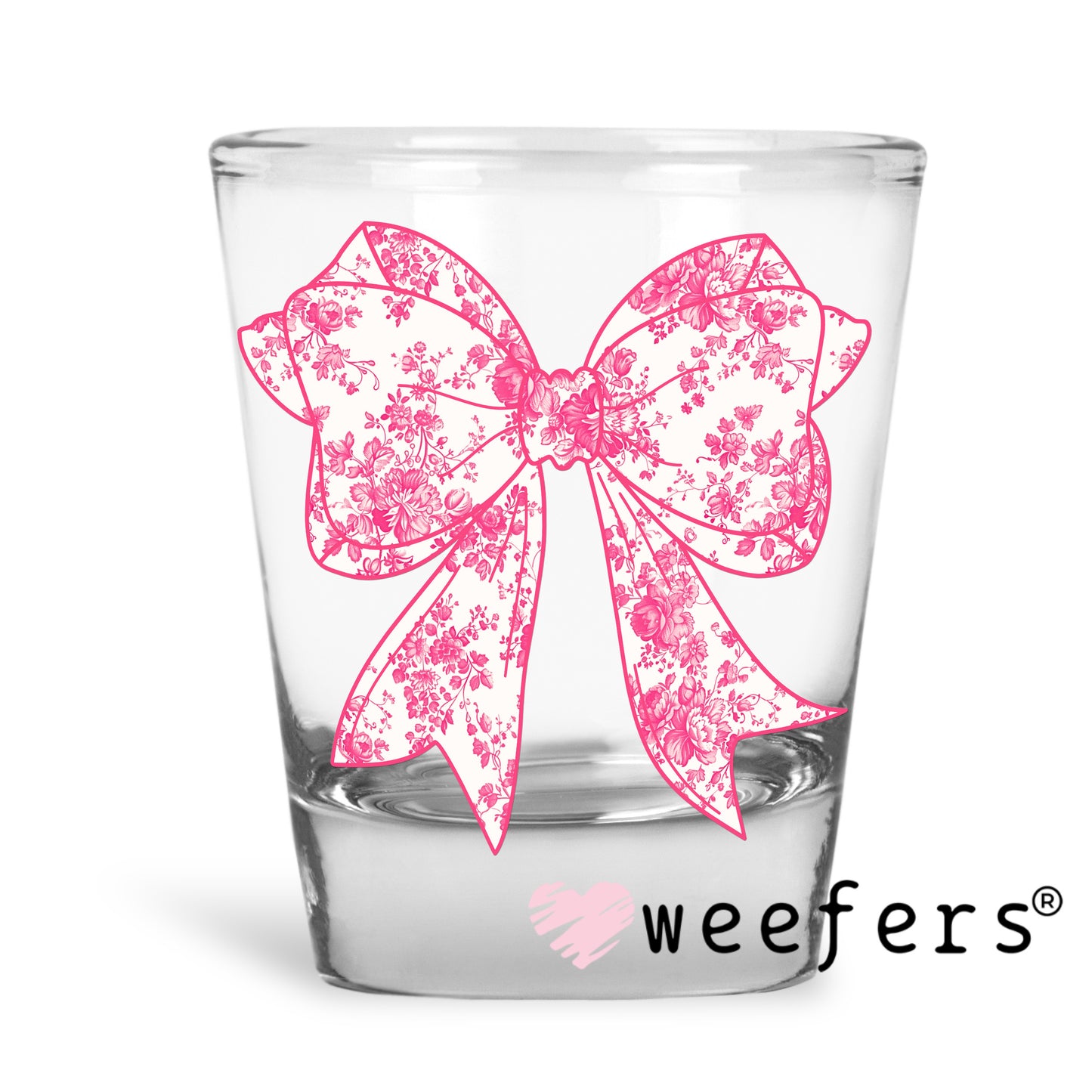 Coquette Pink Toile Bow UV DTF Decal Shot Glass Heavy Base Weefers