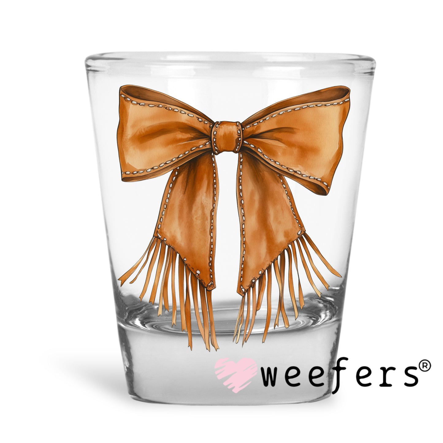 Western Tan Fringe Bow UV DTF Decal Shot Glass Heavy Base Weefers