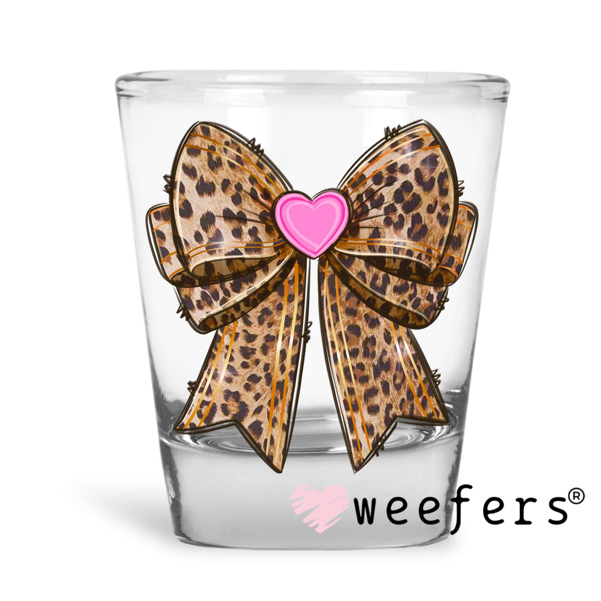 Cheetah Print Pink Heart Bow UV DTF Decal Shot Glass Heavy Base Weefers