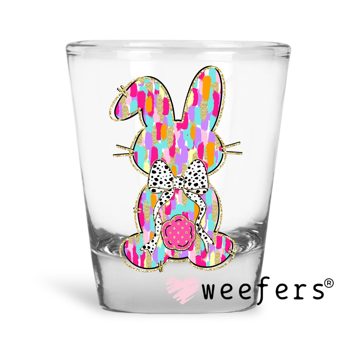 Glitter Pink Easter Bunny UV DTF Decal Shot Glass Heavy Base Weefers