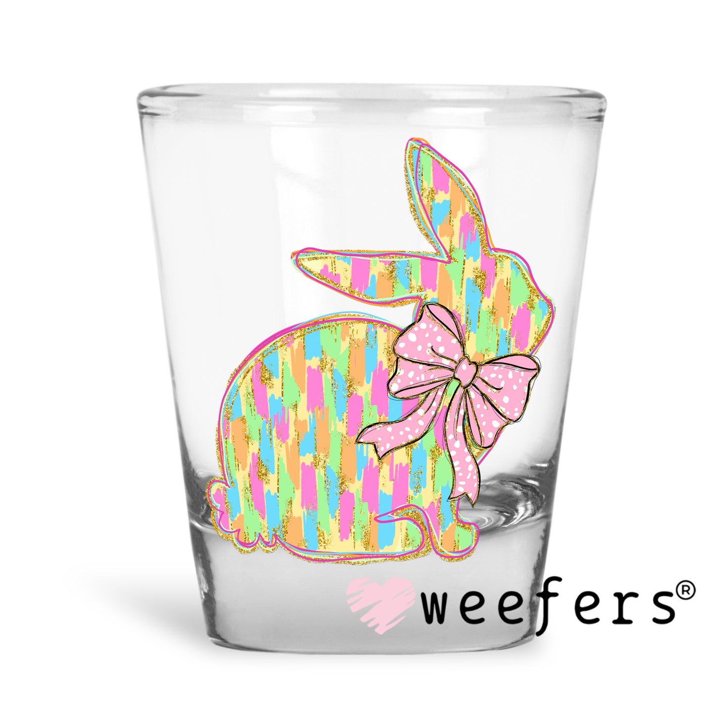 Easter Bunny Pastels Pink Bow UV DTF Decal Shot Glass Heavy Base Weefers