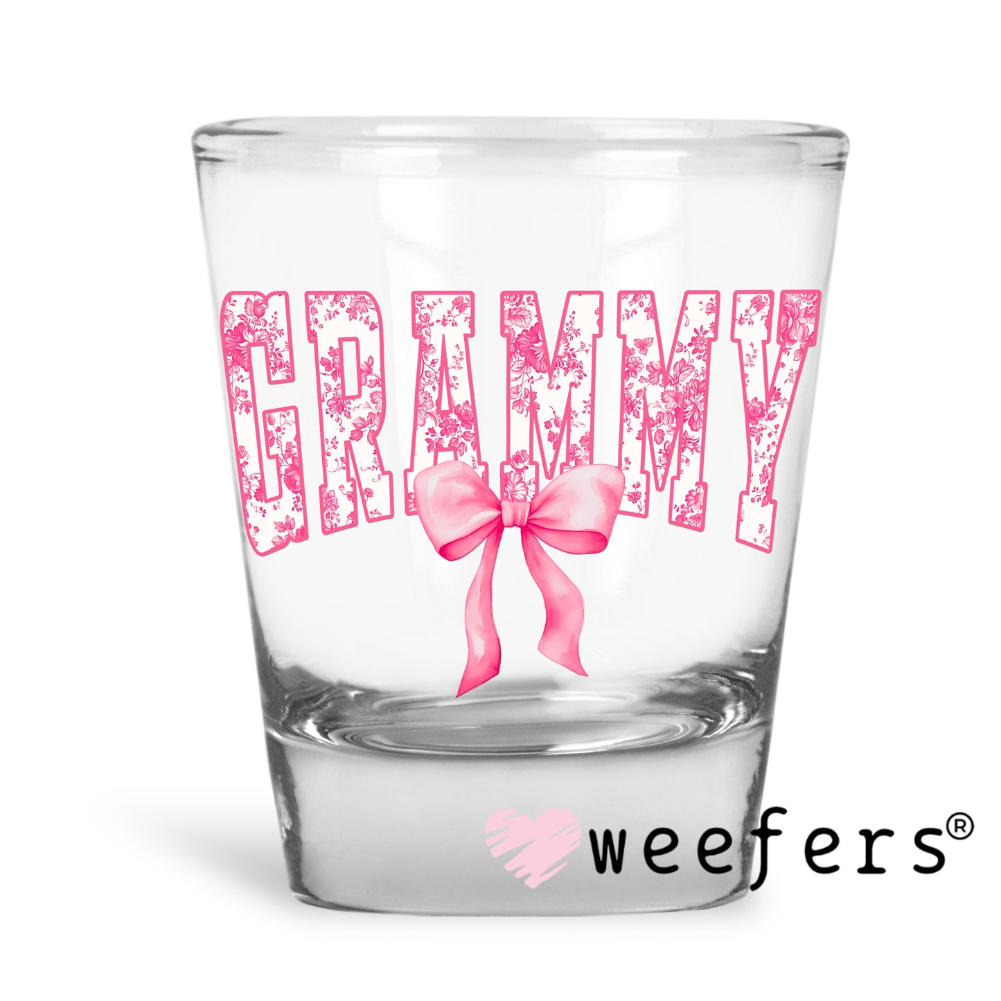 Grammy Pink Toile UV DTF Decal Shot Glass Heavy Base Weefers