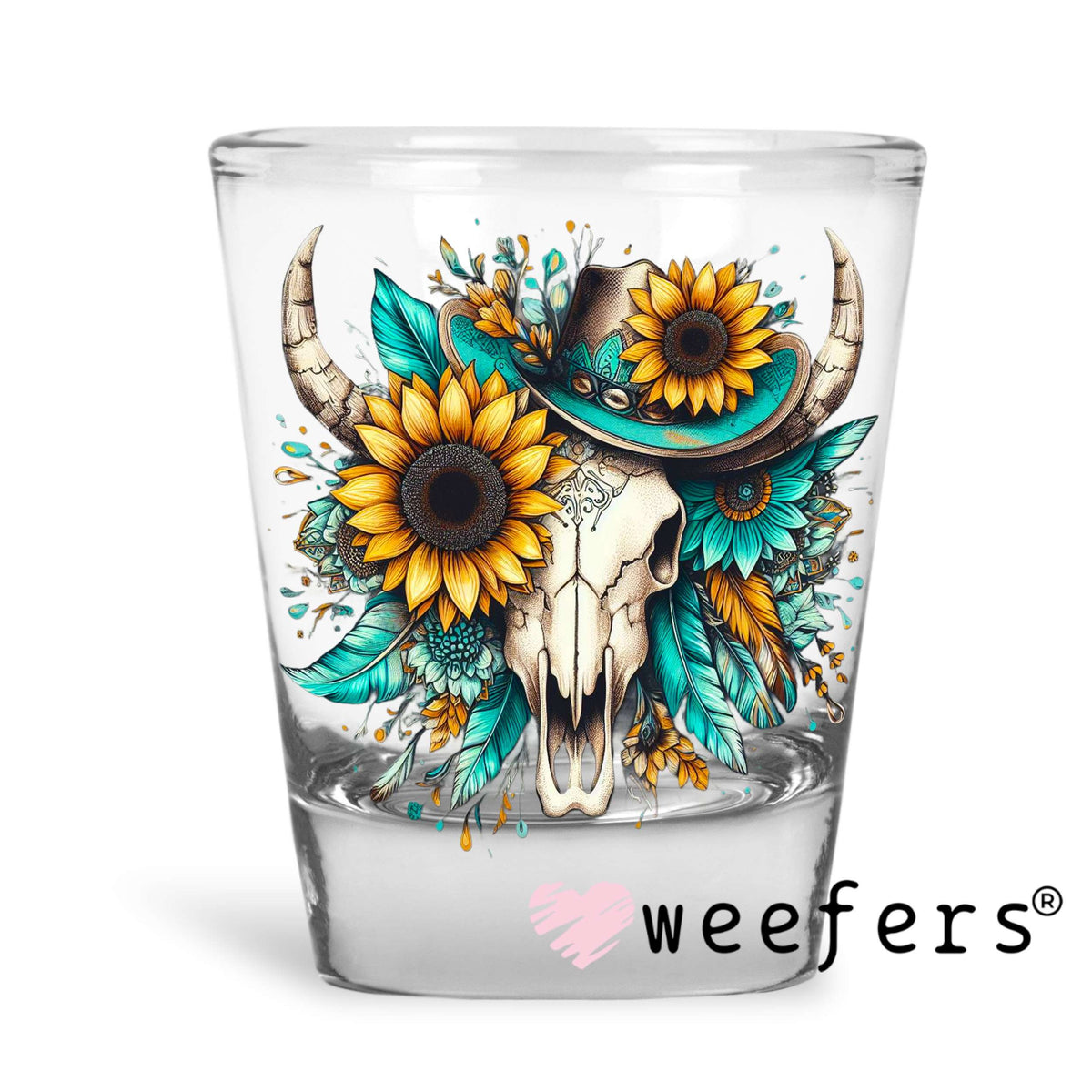 Bougie Sunflower Cow Skull Western UV DTF Decal Shot Glass Heavy Base Weefers