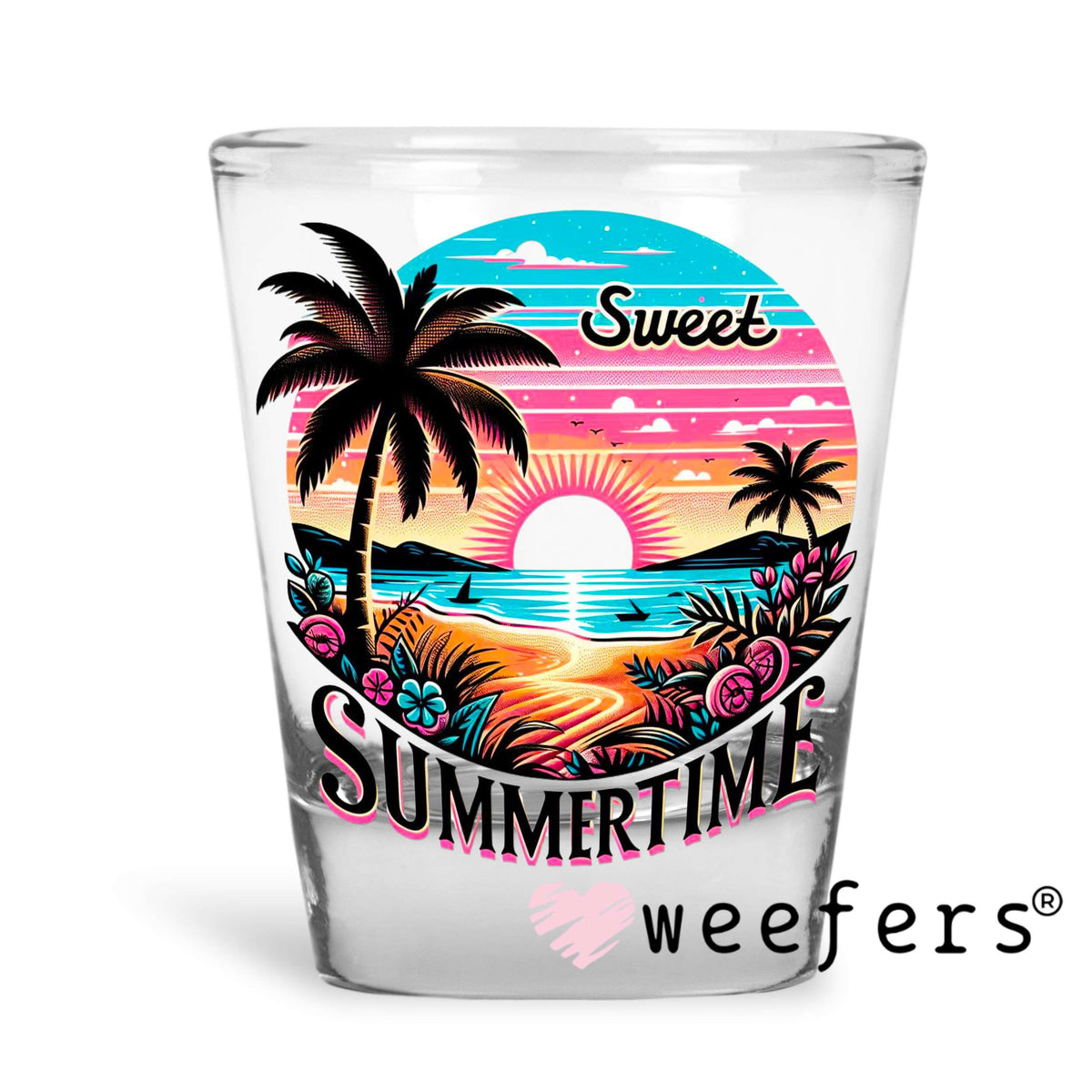 Sweet Summertime Sunset UV DTF Decal Shot Glass Heavy Base Weefers