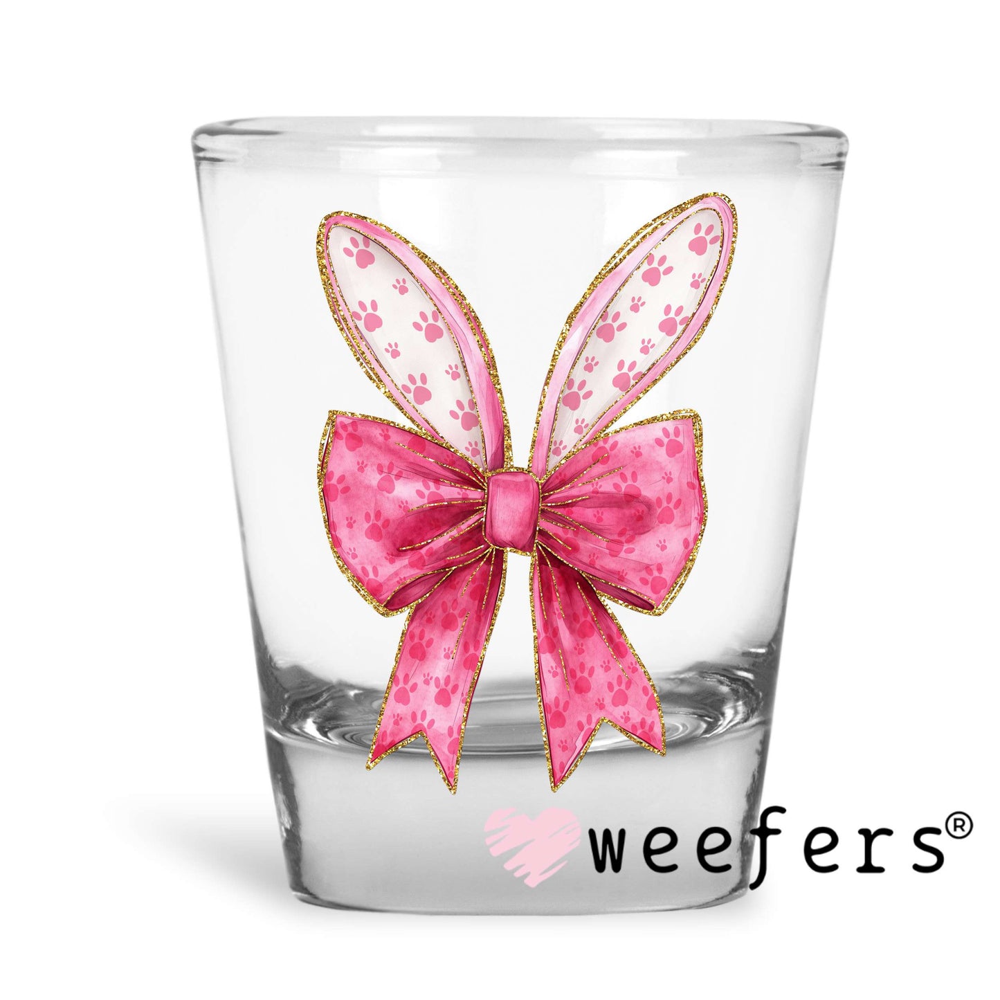 Easter Bunny Ears Coquette Pink Bows UV DTF Decal Shot Glass Heavy Base Weefers