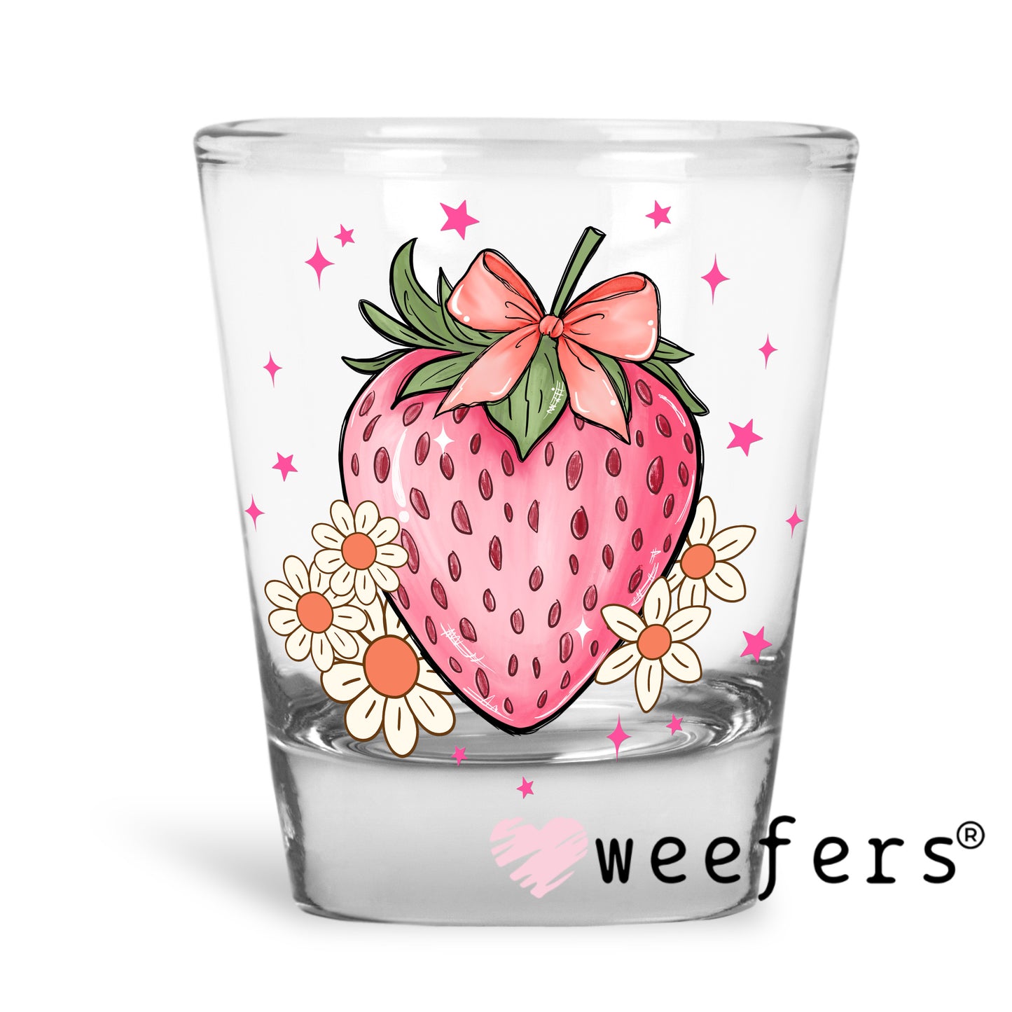 Strawberry Cream Flowers UV DTF Decal Shot Glass Heavy Base Weefers