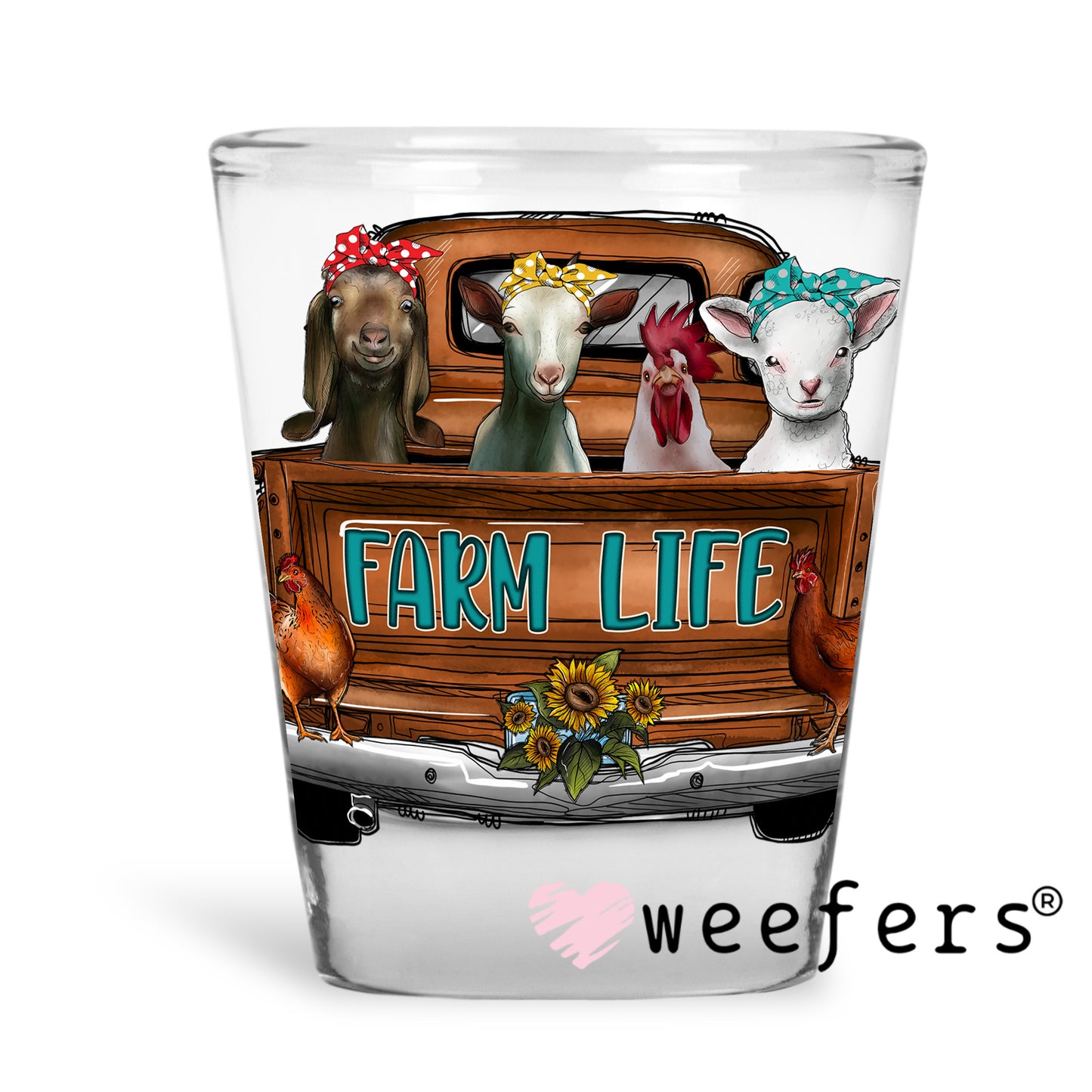 Farm Life UV DTF Decal Shot Glass Heavy Base Weefers