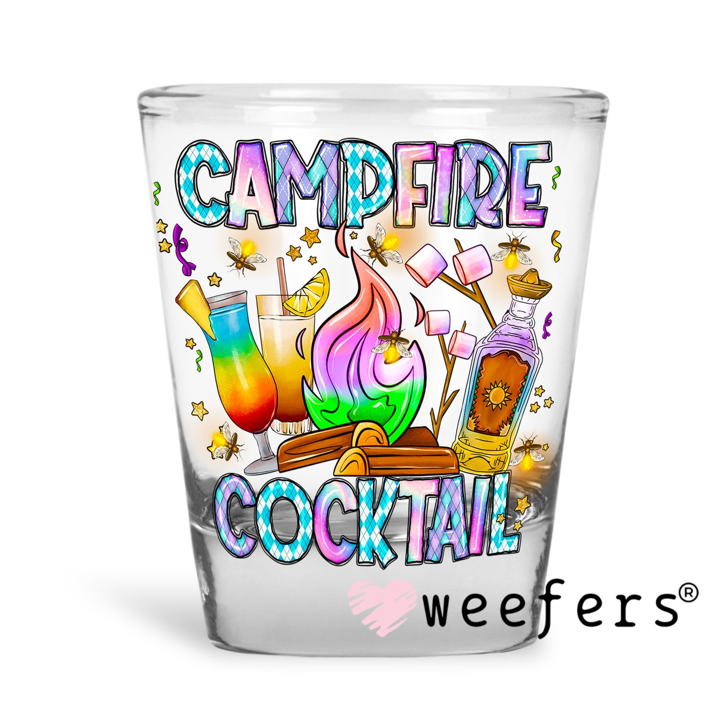 Campfire Cocktail UV DTF Decal Shot Glass Heavy Base Weefers