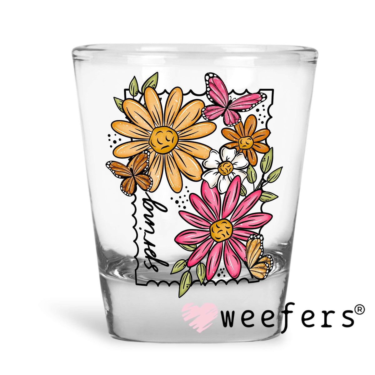 Spring Pink and Yellow Flowers UV DTF Decal Shot Glass Heavy Base Weefers