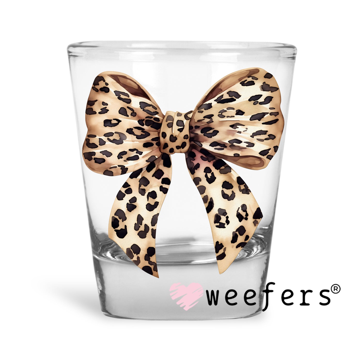 Leopard Beige Bow UV DTF Decal Shot Glass Heavy Base Weefers