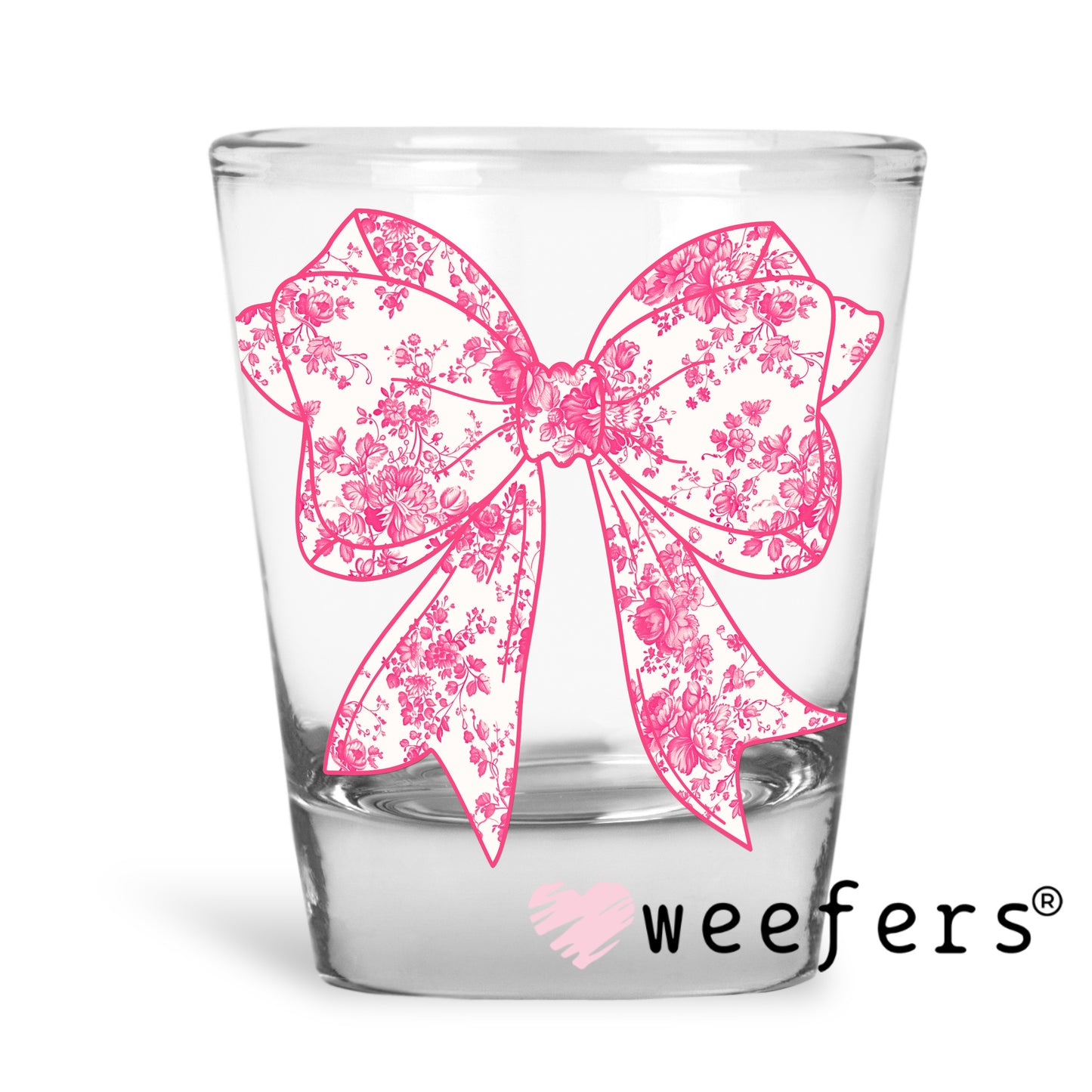 Toile Pink Coquette Bow UV DTF Decal Shot Glass Heavy Base Weefers
