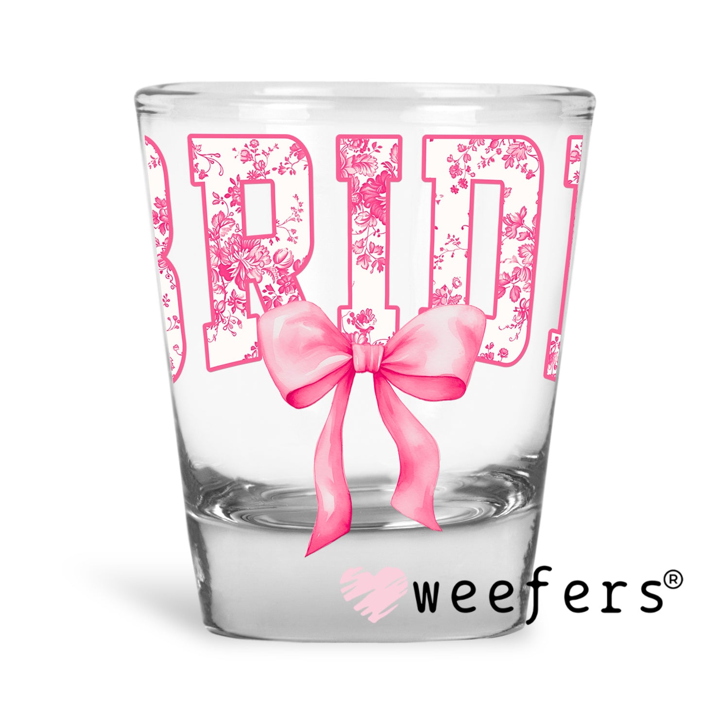 Bride Pink Toile Coquette Bow UV DTF Decal Shot Glass Heavy Base Weefers