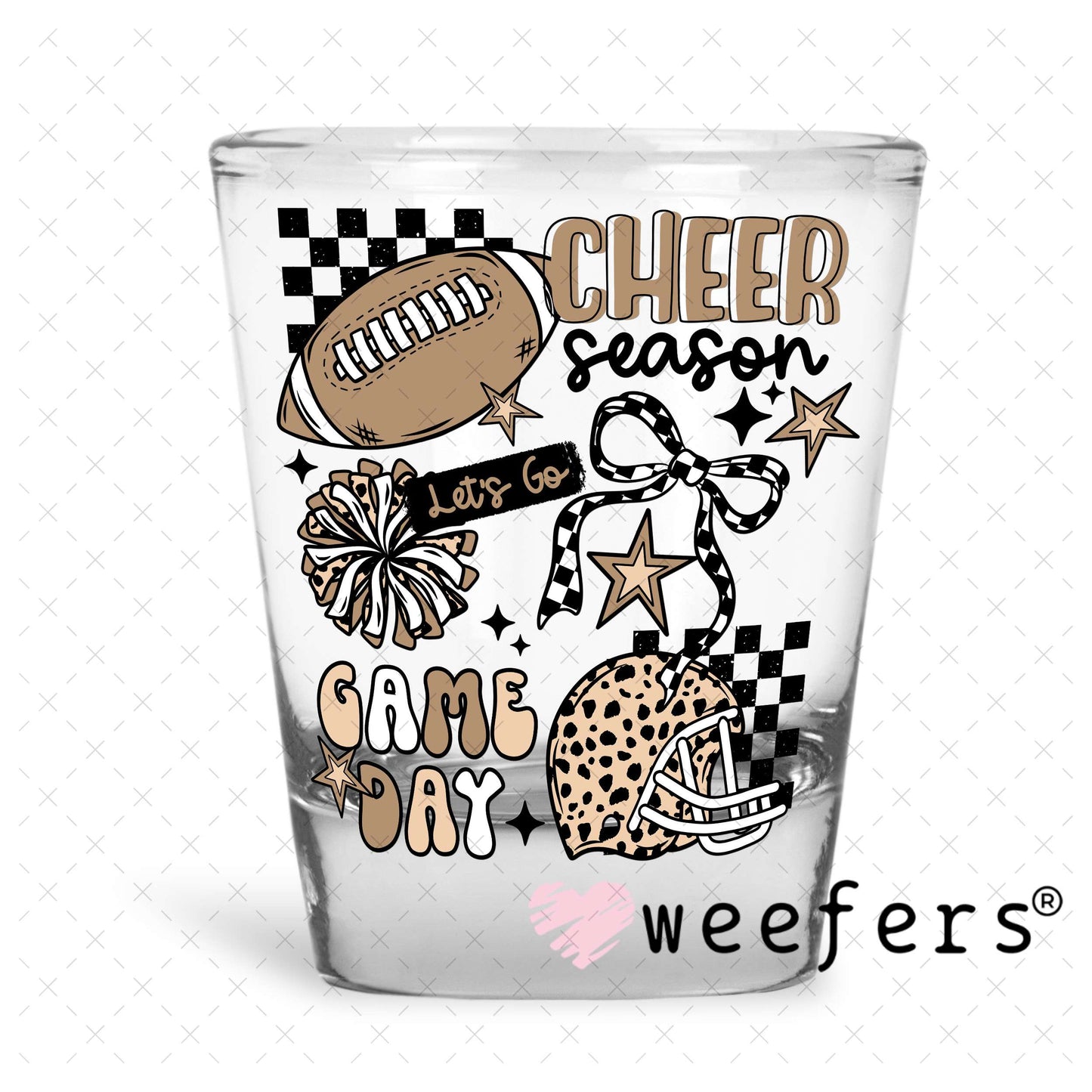 Cheer Season Game Day Pom Pom UV DTF Decal Shot Glass Heavy Base Weefers