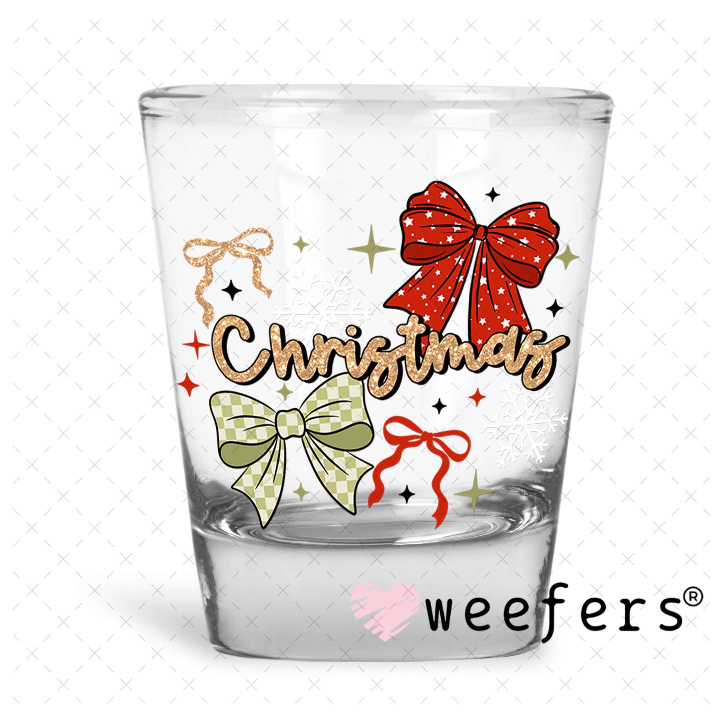 Christmas Bows UV DTF Decal Shot Glass Heavy Base Weefers