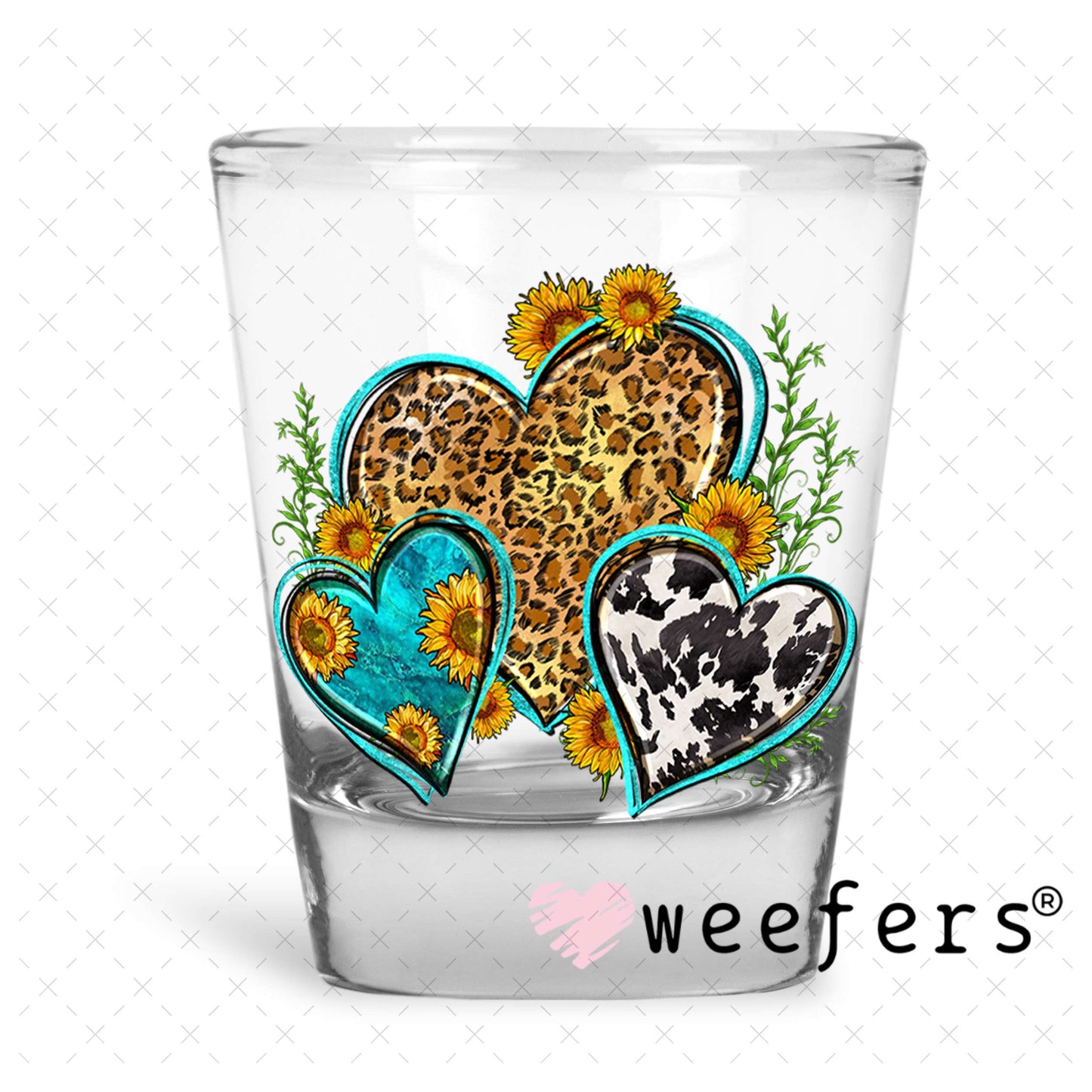 Western Hearts UV DTF Decal Shot Glass Heavy Base Weefers